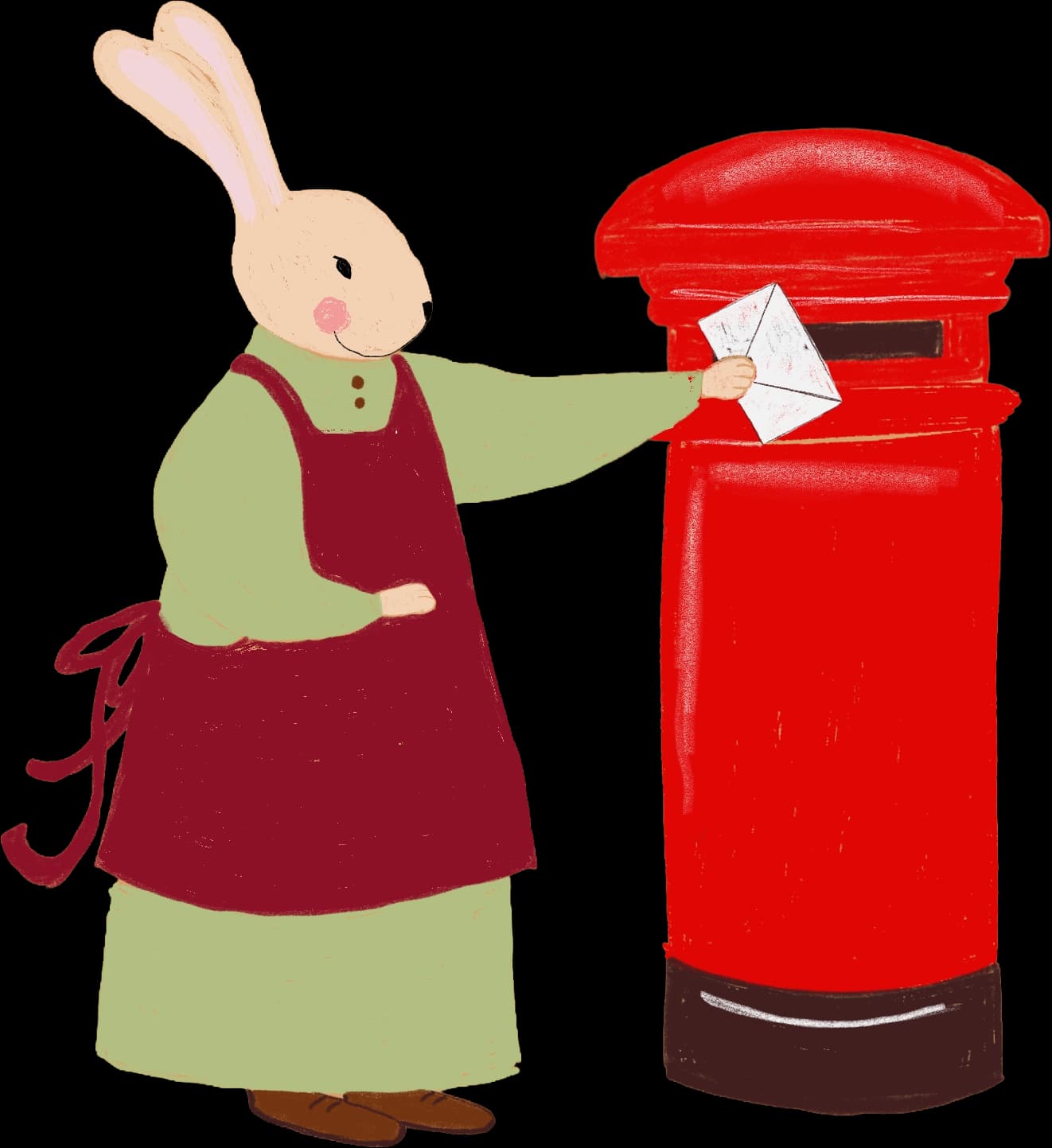 Magnolia, la coneja, echando una carta al buzón